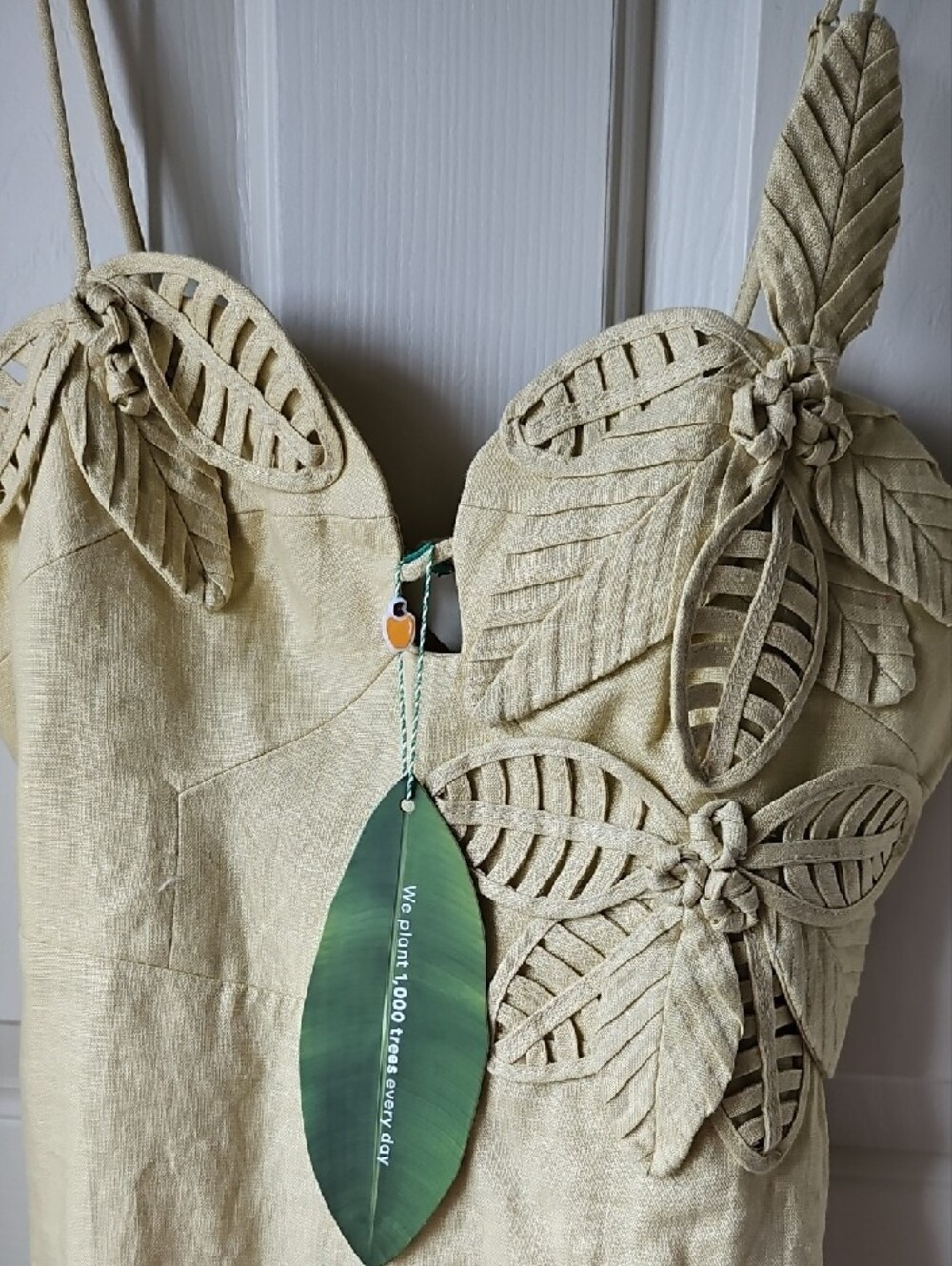 FARM Rio Olive/Sand Color Flower A-Line Linen Midi Dress - Picture 8 of 11